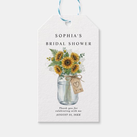 Rustikale Sonnenblumen-Einmachglas-Geschenkanhänge Geschenkanhänger (Vorderseite)