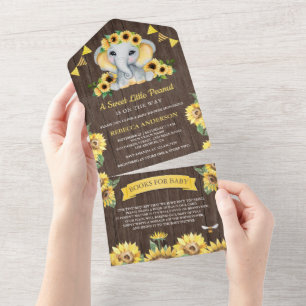 Rustikale Sonnenblumen Elefantenstall Holz Baby Sh All In One Einladung