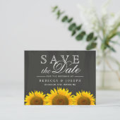 Rustikale Sonnenblumen Elegantes Chalkboard Save t Ankündigungspostkarte (Stehend Vorderseite)