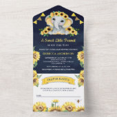 Rustikale Sonnenblumen Elephant Navy Blue Baby Dus All In One Einladung (Innen Boden)