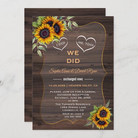 Rustikale Sonnenblumen Empfang Einladung (Vorne/Hinten)