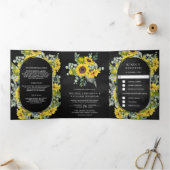 Rustikale Sonnenblumen Eukalyptus 3 in 1 Schwarze  Dreifach Gefaltete Einladung (Innenseite)