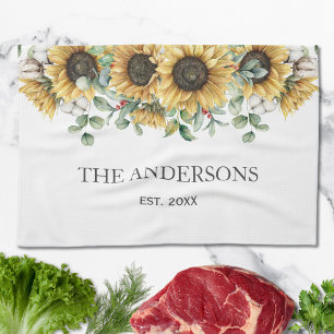 Rustikale Sonnenblumen-Eukalyptus-Blumen Botanisch Geschirrtuch