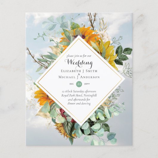 Rustikale Sonnenblumen Eukalyptus Greenery Wedding Flyer (Vorne)