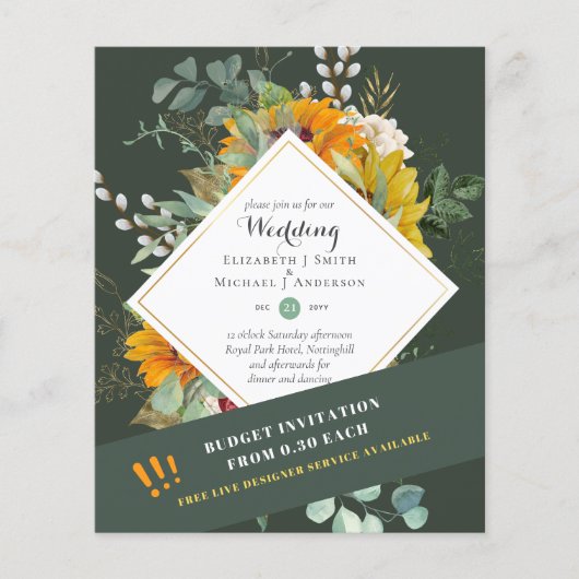 Rustikale Sonnenblumen Eukalyptus Greenery Wedding Flyer (Vorne)