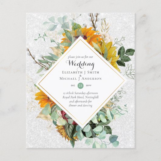 Rustikale Sonnenblumen Eukalyptus Greenery Wedding Flyer (Vorne)
