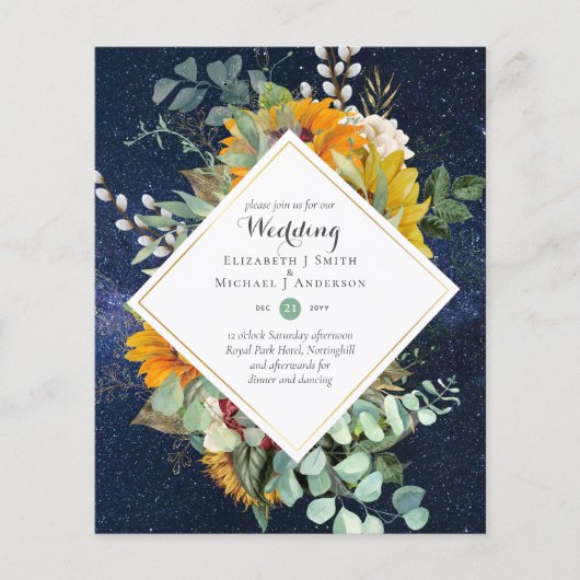 Rustikale Sonnenblumen Eukalyptus Greenery Wedding Flyer (Vorne)