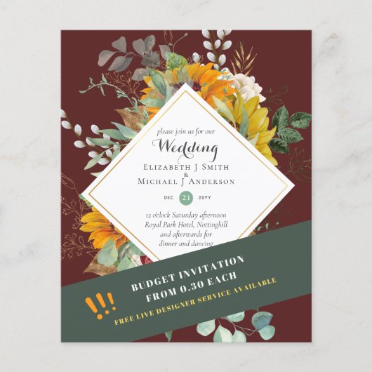Rustikale Sonnenblumen Eukalyptus Greenery Wedding Flyer (Vorne)