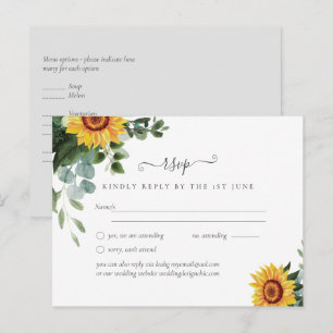 Rustikale Sonnenblumen Eukalyptusblätter Hochzeit Postkarte