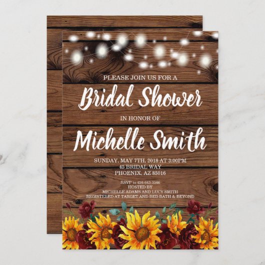 Rustikale Sonnenblumen Fall Bridal Dusche Einladun Einladung (Vorne/Hinten)