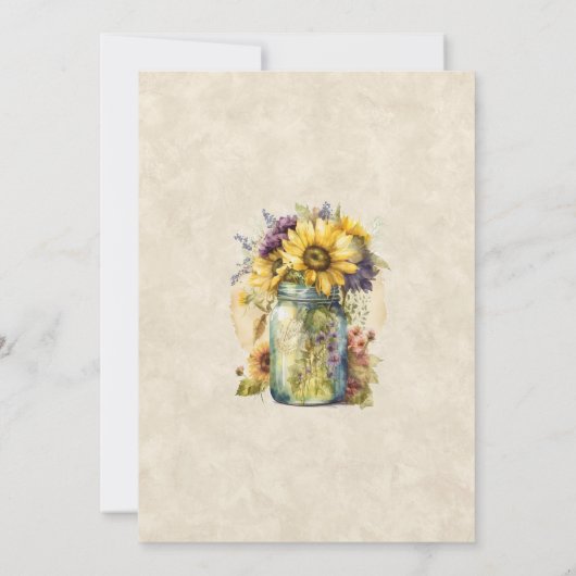 Rustikale Sonnenblumen Fall Mason Jar Hochzeit Ein Einladung (Rückseite)