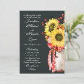 Rustikale Sonnenblumen fallen alle auf einer Hochz Einladung (Stehend Vorderseite)
