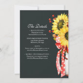 Rustikale Sonnenblumen fallen alle auf einer Hochz Einladung (Rückseite)