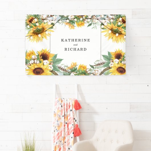 Rustikale Sonnenblumen farbenfrohe Lichter Hochzei Banner (Insitu)