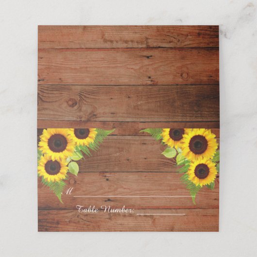 Rustikale Sonnenblumen Fern Wedding Platzkarte (Außenseite Aufgefaltet)