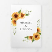 Rustikale Sonnenblumen Foto Arch QR Code Hochzeit Dreifach Gefaltete Einladung (Cover)