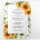 Rustikale Sonnenblumen Foto Arch QR Code Hochzeit Dreifach Gefaltete Einladung (Innen Erste Seite)