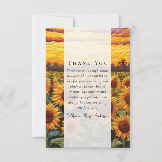 Rustikale Sonnenblumen Foto Beileid Beerdigung Ged Dankeskarte (Vorderseite)
