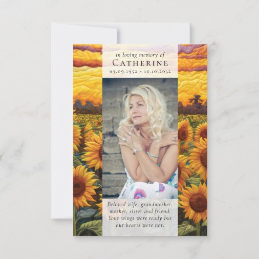 Rustikale Sonnenblumen Foto Beileid Beerdigung Ged Dankeskarte (Rückseite)