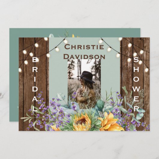 Rustikale Sonnenblumen Foto Brautparty Einladung (Vorne/Hinten)