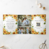 Rustikale Sonnenblumen Foto Collage QR Code Hochze Dreifach Gefaltete Einladung (Innenseite)