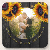 Rustikale Sonnenblumen Foto Gastgeschenk Hochzeit Getränkeuntersetzer (Vorderseite)