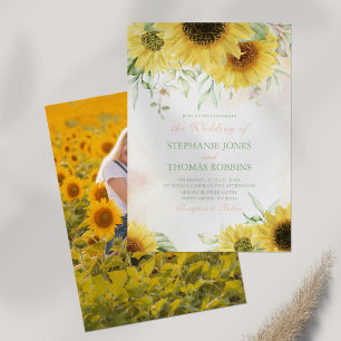 Rustikale Sonnenblumen Foto Hochzeit Einladung