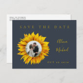 Rustikale Sonnenblumen Foto Hochzeit speichern das Ankündigungspostkarte (Vorne/Hinten)