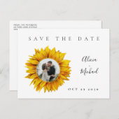 Rustikale Sonnenblumen Foto Hochzeit speichern das Ankündigungspostkarte (Vorne/Hinten)