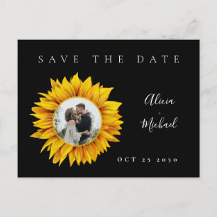 Rustikale Sonnenblumen Foto Hochzeit speichern das Ankündigungspostkarte
