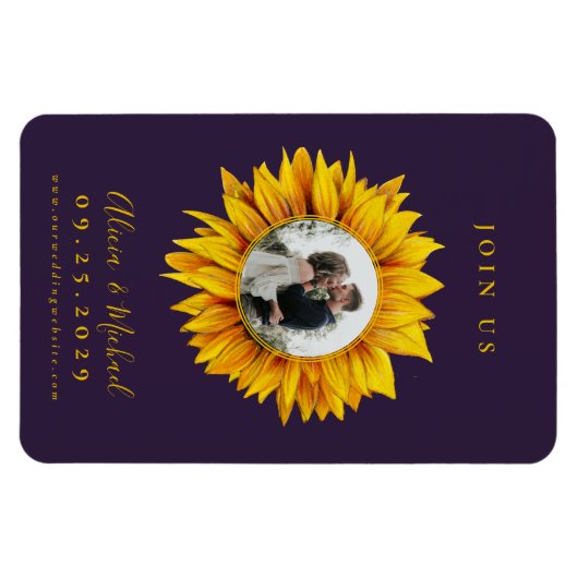 Rustikale Sonnenblumen Foto Hochzeit speichern das Magnet (Horizontal)