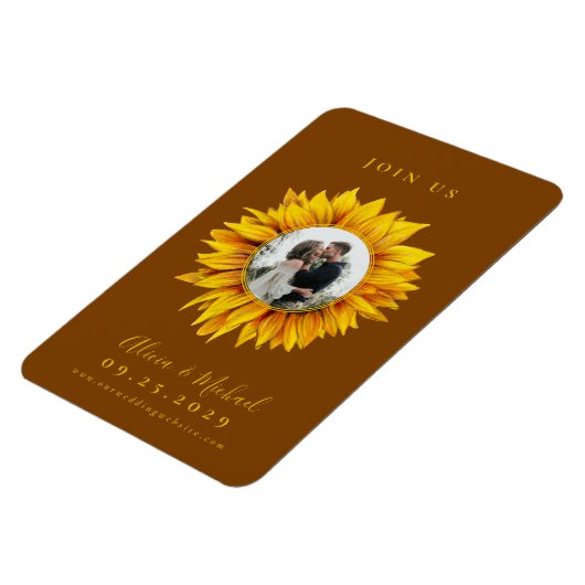 Rustikale Sonnenblumen Foto Hochzeit speichern das Magnet (Linke Seite)