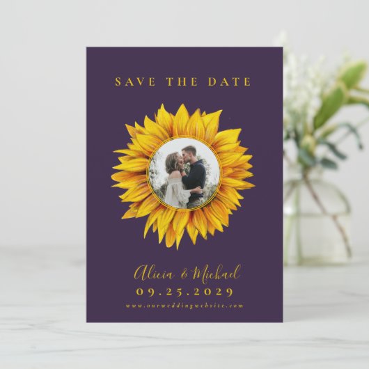 Rustikale Sonnenblumen Foto Hochzeit speichern das Save The Date (Stehend Vorderseite)