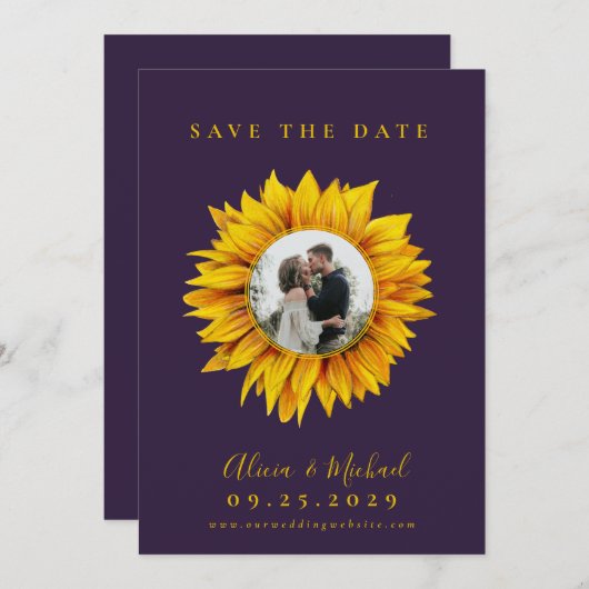 Rustikale Sonnenblumen Foto Hochzeit speichern das Save The Date (Vorne/Hinten)