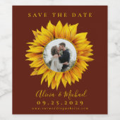 Rustikale Sonnenblumen Foto Hochzeit speichern das Weinetikett (Einzelnes Label)