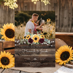 Rustikale Sonnenblumen-Foto-Scheunen-Hochzeit aus  Einladung