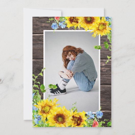 Rustikale Sonnenblumen FOTO VIRTUAL Abschluss Einladung (Rückseite)