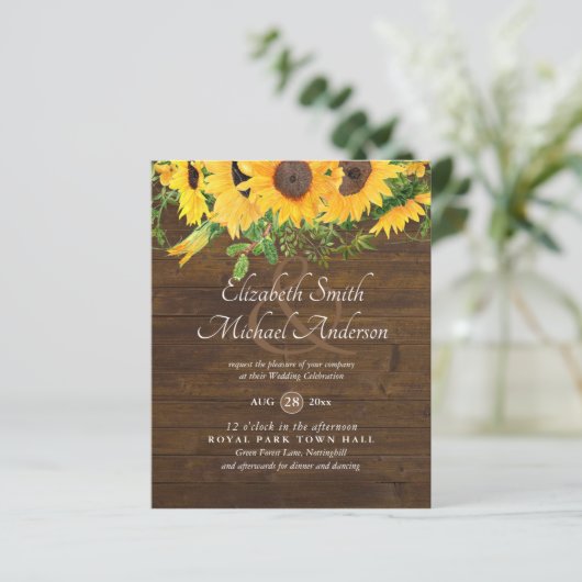 Rustikale Sonnenblumen für Hochzeitsgeschichten (Stehend Vorderseite)