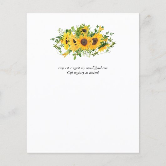 Rustikale Sonnenblumen für Hochzeitsgeschichten (Rückseite)