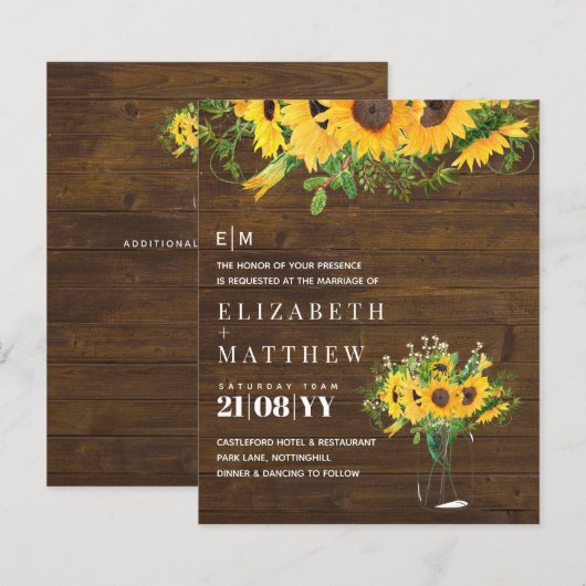 Rustikale Sonnenblumen für Hochzeitsgeschichten (Vorne/Hinten)