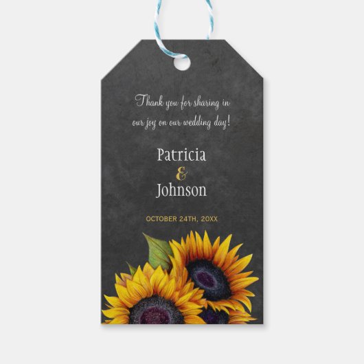 Rustikale Sonnenblumen Gastgeschenk Hochzeit Geschenkanhänger (Vorderseite)