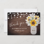 Rustikale Sonnenblumen Gipskraut Mason Jar Wedding Dankeskarte (Vorderseite)