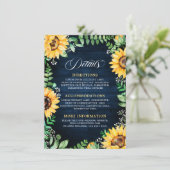 Rustikale Sonnenblumen Gipskraut Navy Blue Details Begleitkarte (Stehend Vorderseite)