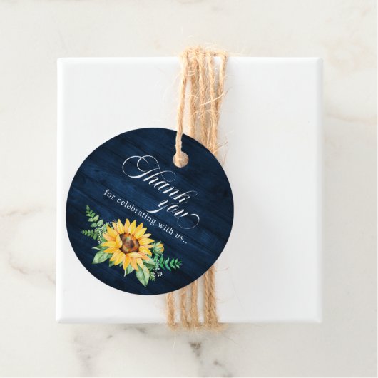 Rustikale Sonnenblumen Gipskraut Navy Blue Wedding Geschenkanhänger (Beispiel)