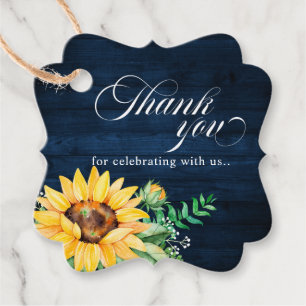 Rustikale Sonnenblumen Gipskraut Navy Blue Wedding Geschenkanhänger