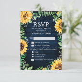 Rustikale Sonnenblumen Gipskraut Navy Blue Wedding RSVP Karte (Stehend Vorderseite)