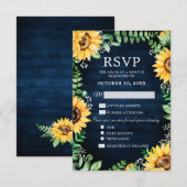 Rustikale Sonnenblumen Gipskraut Navy Blue Wedding RSVP Karte (Vorne/Hinten)