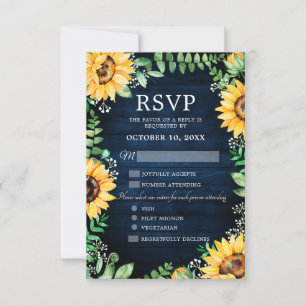 Rustikale Sonnenblumen Gipskraut Navy Blue Wedding RSVP Karte