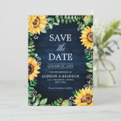 Rustikale Sonnenblumen Gipskraut Navy Blue Wedding Save The Date (Stehend Vorderseite)