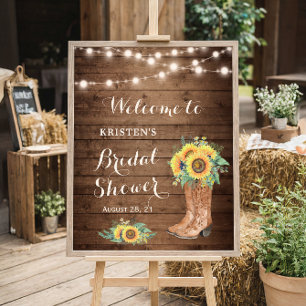 Rustikale Sonnenblumen Girl Boots Lights Brautpart Poster